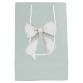 シックミントグリーンホワイトハートブライダルシャワー ミディアムペーパーバッグ (裏面)