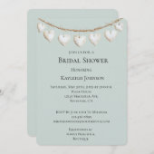 シックミントグリーンホワイトハートブライダルシャワー 招待状 (正面/裏面)