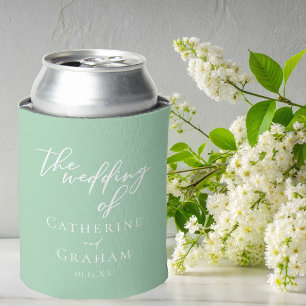 シックミントグリーンホワイトパーソナライズされたズ結婚ズ 缶クーラー
