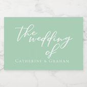 シックミントグリーンホワイト結婚ズミパーソナライズされたニ スパークリングワインラベル (シングルラベル)