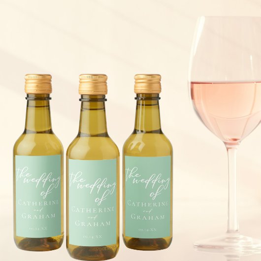 シックミントグリーンホワイト結婚ズミパーソナライズされたニ ワインラベル