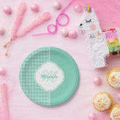 シックミントグ千鳥格子のリーン（モノグラムと名前付き） ペーパープレート (パーティー)