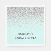シックミントシルバーグリッターブライダルシャワー スタンダードランチョンナプキン (正面)