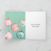 シックミントピンク金ゴールドクリスマスオーナメント カード (内部)