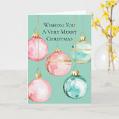 シックミントピンク金ゴールドクリスマスオーナメント カード (黄色い花)
