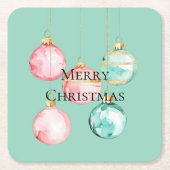 シックミントピンク金ゴールドクリスマスオーナメント スクエアペーパーコースター (正面)