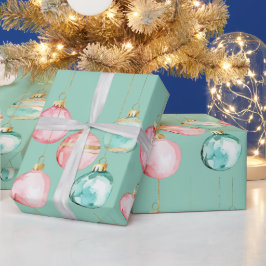 シックミントピンク金ゴールドクリスマスオーナメント ラッピングペーパー