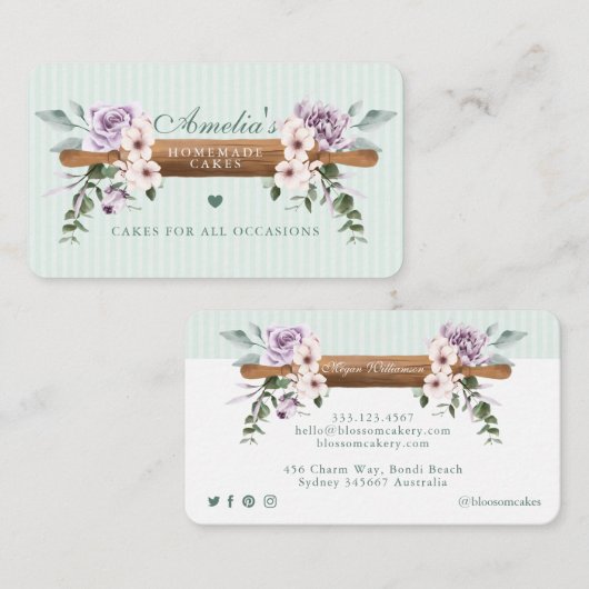 シックミントフローラ水彩ベーカリー転がズピン 名刺 (正面/裏面)