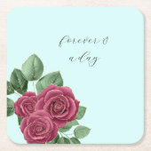 シックミントブルゴーニュ金ゴールド結婚バラ葉ズ スクエアペーパーコースター (正面)