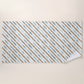シックミントホワイト金ゴールドストライプグリッター ビーチタオル (正面)