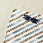 シックミントホワイト金ゴールドストライプグリッター ビーチタオル (インサイチュ)