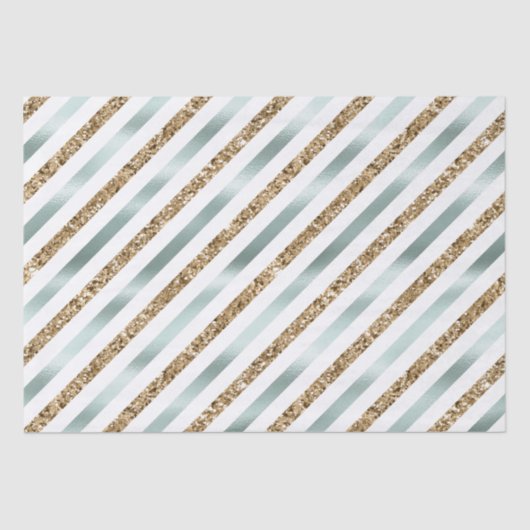 シックミントホワイト金ゴールドストライプグリッター 薄葉紙 (正面)