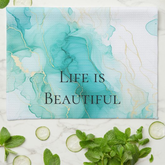 シックミントホワイト金ゴールドブライダルシャワー キッチンタオル (折り畳み)