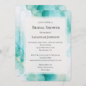 シックミントホワイト金ゴールドマーブルブライダルシャワー 招待状 (正面/裏面)