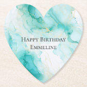 シックミントホワイト金ゴールド誕生日 ペーパーコースター (正面)