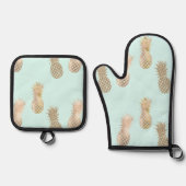 シックミント金ゴールドグラムパイナップル 鍋つかみ&鍋敷きセット (正面)