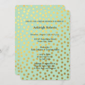 シックミント金ゴールド紙吹雪ドットブライダルシャワー 招待状 (正面/裏面)