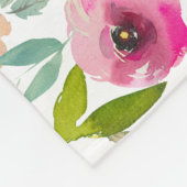 シックミント&赤面ピンクウォーターカラーフローラモノグラム フリースブランケット (角)