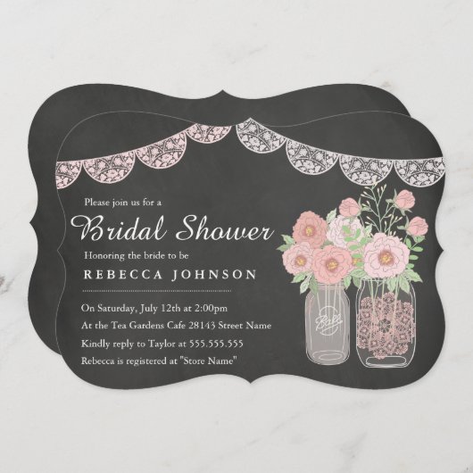 シックメイソンジャー&シャルボードブライダルシャワー招待状 招待状 (正面/裏面)