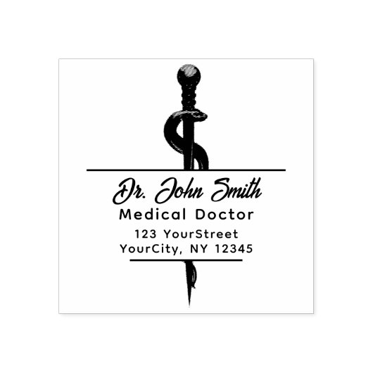 シックメディカルアスクレピウススクリプト名差出人住所 ラバースタンプ (インプリント)