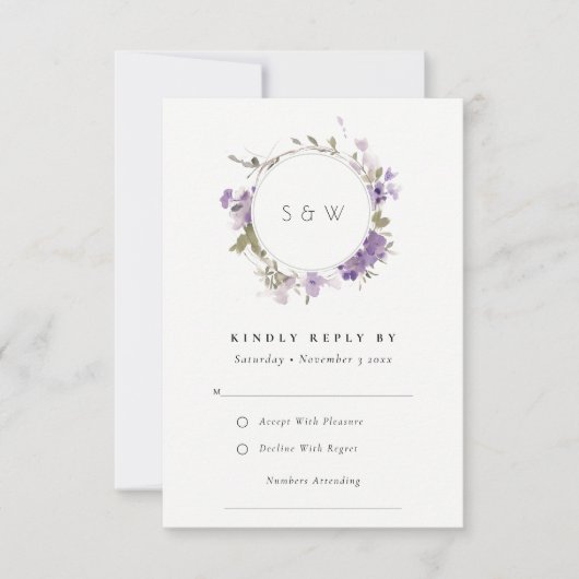シックメドウ薄紫フローラ結婚リース 出欠カード (正面)