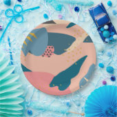 シックメンフィススタイル抽象芸術金ゴールドピンク&ティール(緑がかった色)パーティー ペーパープレート (パーティー)