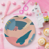 シックメンフィススタイル抽象芸術金ゴールドピンク&ティール(緑がかった色)パーティー ペーパープレート (パーティー)