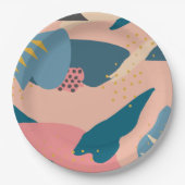 シックメンフィススタイル抽象芸術金ゴールドピンク&ティール(緑がかった色)パーティー ペーパープレート (正面)