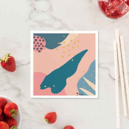 シックメンフィススタイル抽象芸術金ゴールドピンク&ティール(緑がかった色)紙 スタンダードカクテルナプキン (インサイチュ)