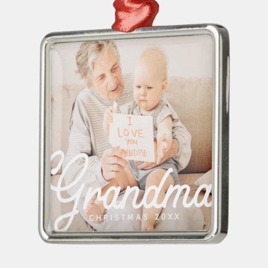 シックモダンおばあちゃん写真クリスマスホリデー メタルオーナメント (左)