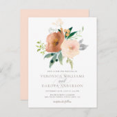 シックモダンで繊細な水色のフローラ結婚ズ インビテーションポストカード (正面/裏面)