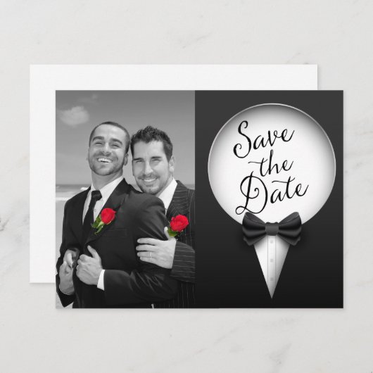 シックモダンなエレガントゲイTuxedo写真デートを保存 案内ポストカード (正面/裏面)