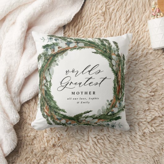 シックモダンなエレガント葉のリース写真母 クッション (ブランケット)