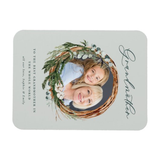 シックモダンなエレガント葉のリース写真 マグネット (横)