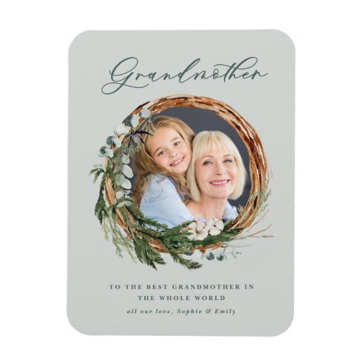 シックモダンなエレガント葉のリース写真 マグネット (縦)