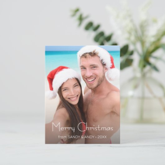 シックモダンなカスタムクリスマスフォト自分のクリスマスを作成 シーズンポストカード (スタンド正面)