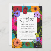 シックモダンなカラフル素朴フラワー結婚フローラ 招待状 (正面)