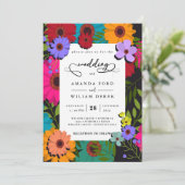 シックモダンなカラフル素朴フラワー結婚フローラ 招待状 (スタンド正面)
