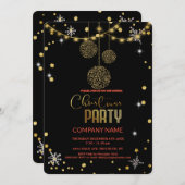 シックモダンなク企業のリスマス金ゴールド 招待状 (正面/裏面)