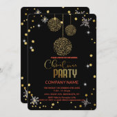 シックモダンなク企業のリスマス金ゴールド 招待状 (正面/裏面)