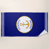 シックモダンなゴールデンいかりオンブルー ビーチタオル (正面)