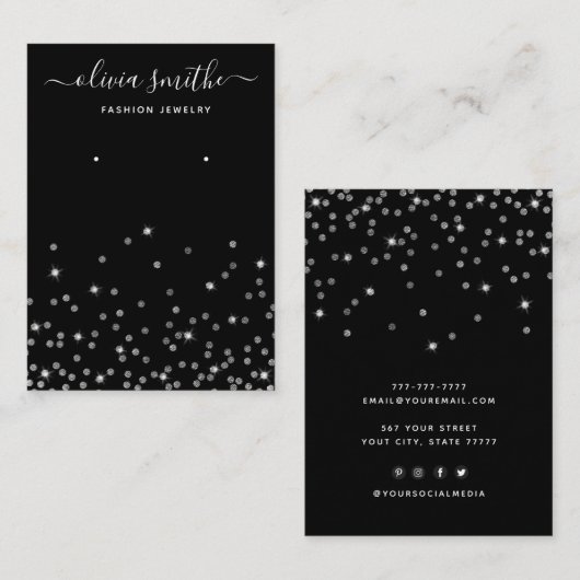 シックモダンなシンプルグリッタージュエリーイヤリングディスプレイ 名刺 (正面/裏面)