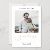 シックモダンなスクリプト写真の結婚式の日付を保存 マグネット招待状 (正面)