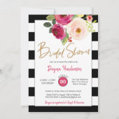 シックモダンなストライプピンクの花のブライダルシャワー 招待状 (正面)