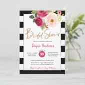 シックモダンなストライプピンクの花のブライダルシャワー 招待状 (スタンド正面)