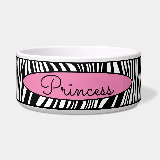 シックモダンなゼブラスキンパターンペットドッグフード水 ボウル (正面)