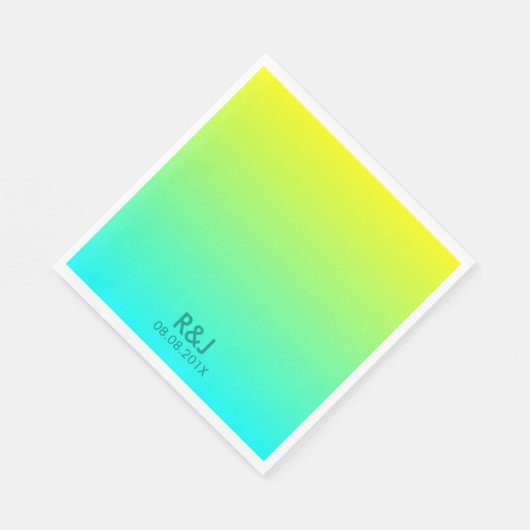 シックモダンなターコイズイエローグラデーショングリー結婚ズ スタンダードランチョンナプキン (角)