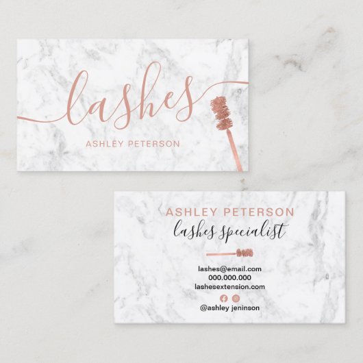 シックモダンなバラ金ゴールドがブラシの白大理石 名刺 (正面/裏面)