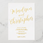 シックモダンなフォトブラシは白の名結婚前 箔招待状 (正面)