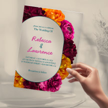 シックモダンなホットピンクの緑の黄色のフローラ結婚は